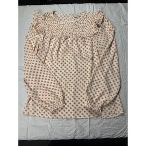 Loft Outlet Women's Geometric Print Smocked Ruffle Blouse Top Size XS